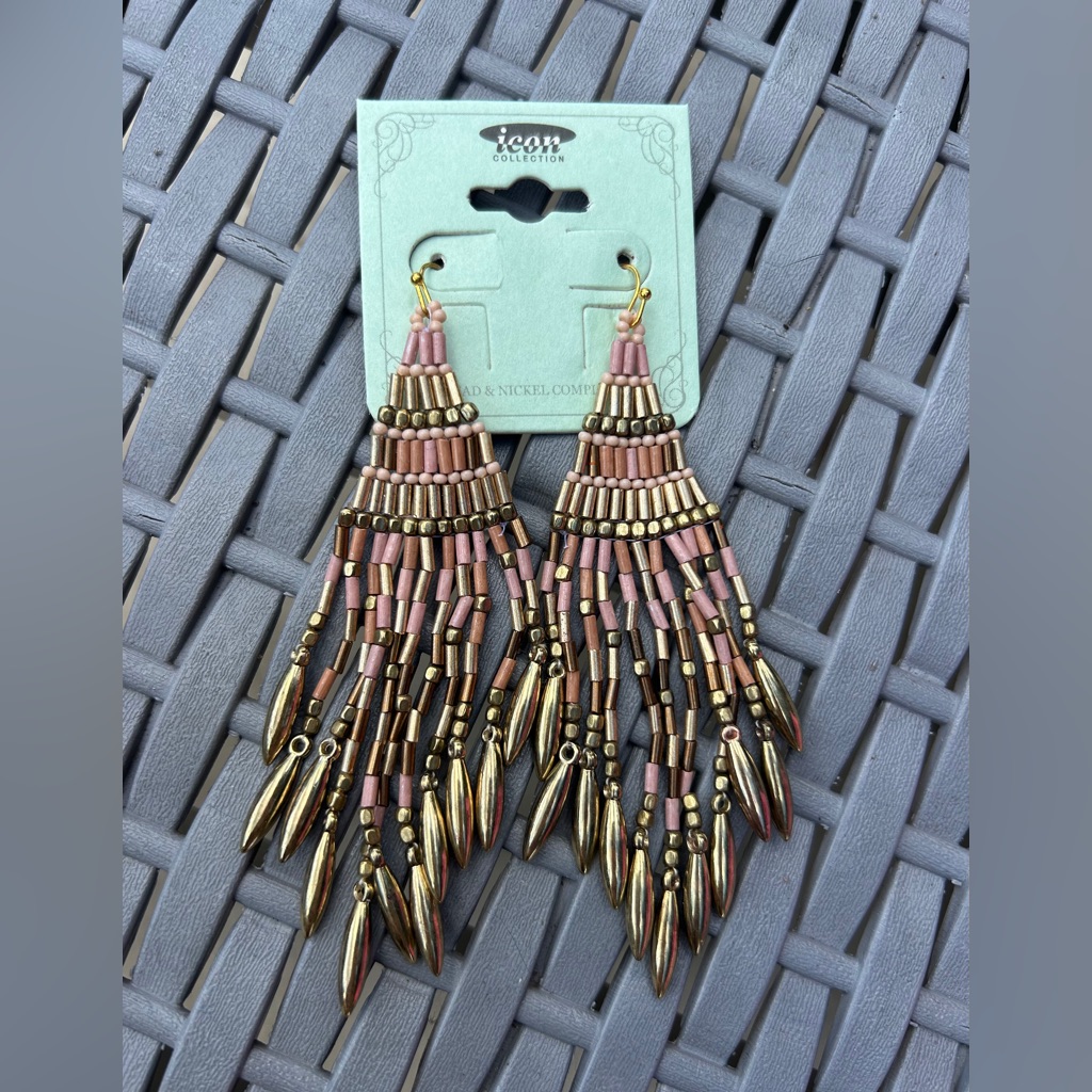 Gold And Pink Beaded Earrings 11$